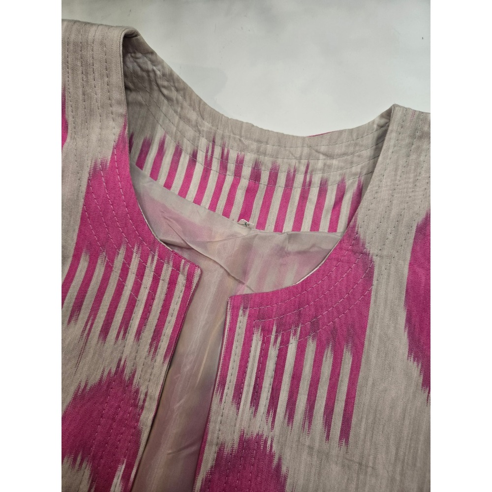 Handmade Pink Ikat Open Front Duster Coat Women Boho Tribal Geometric Jacket XL - Picture 3 of 3
